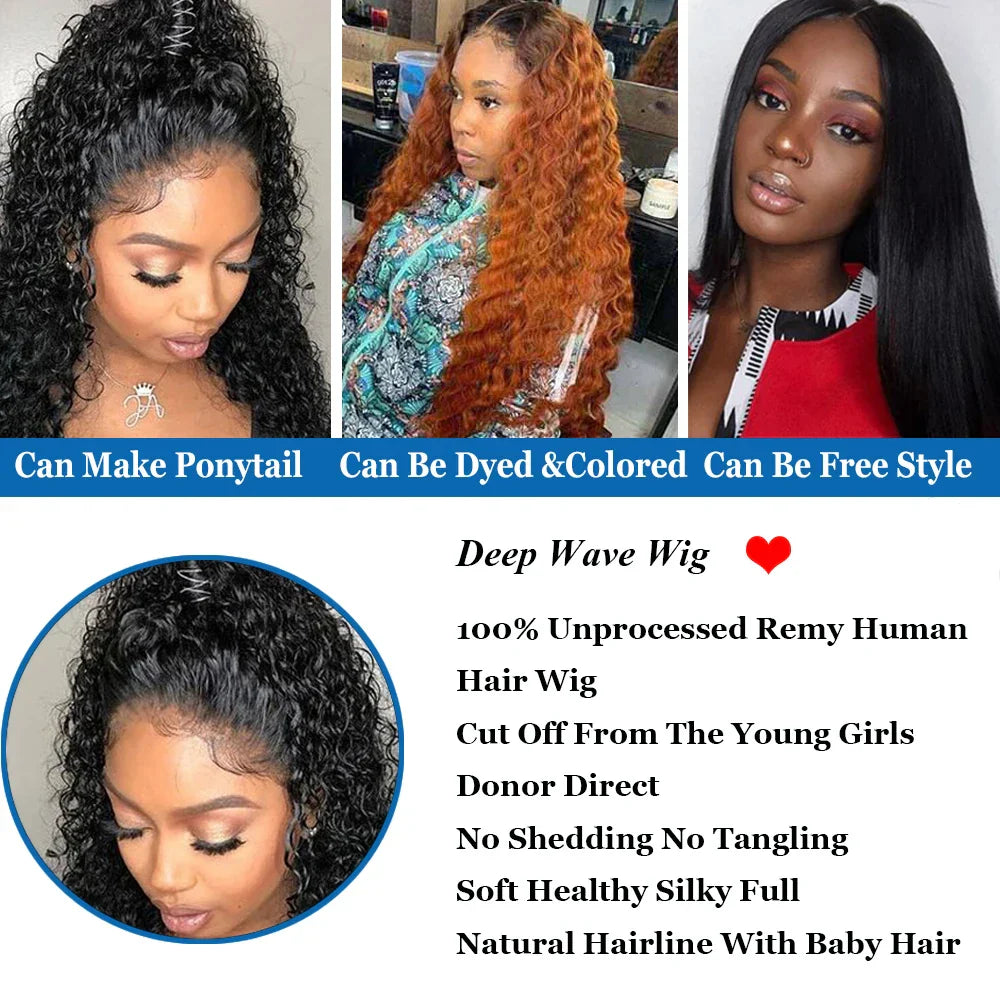 Deep Wave Frontal Curly Lace Front Human Hair Wig