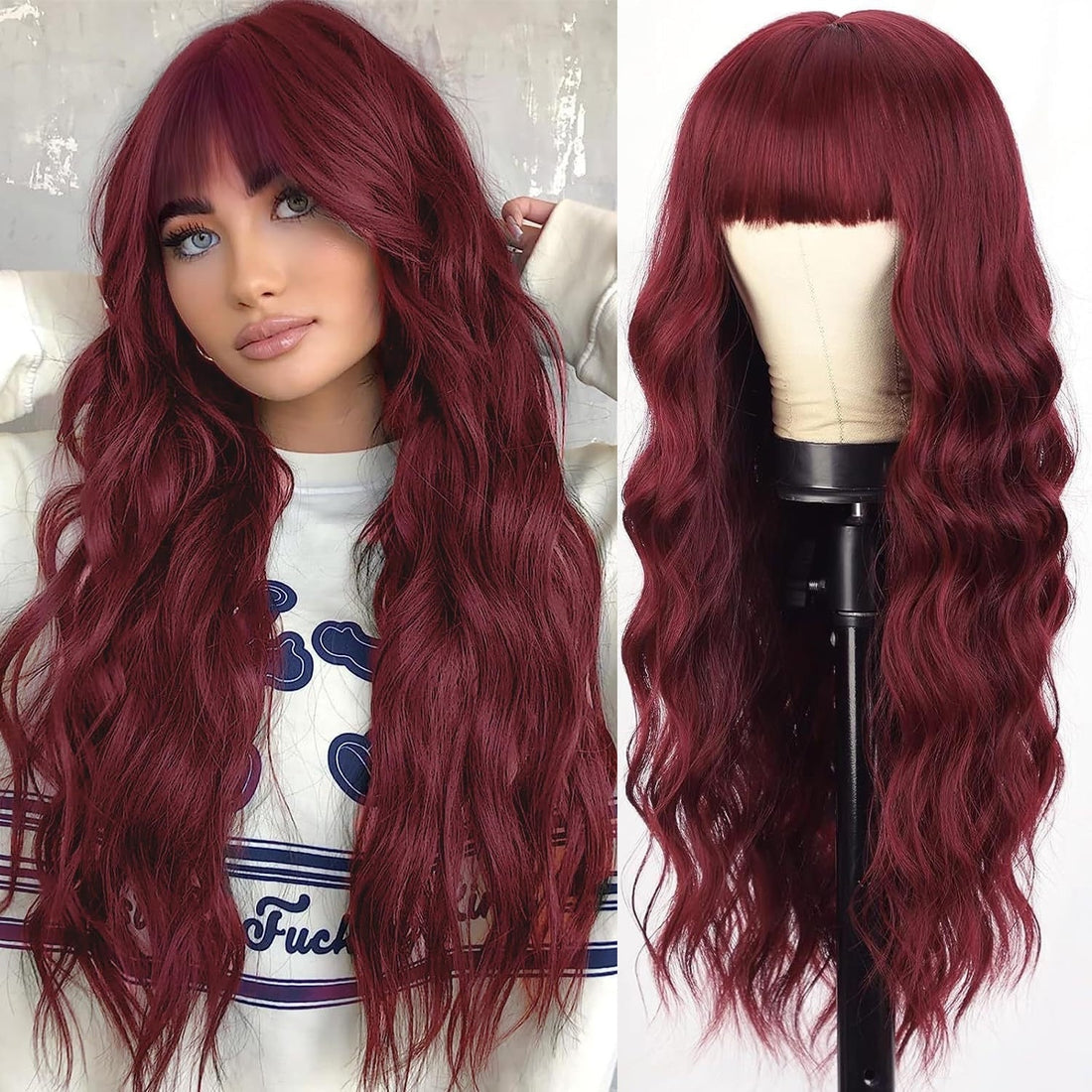 Air Bangs Long Curly Human Hair Wigs