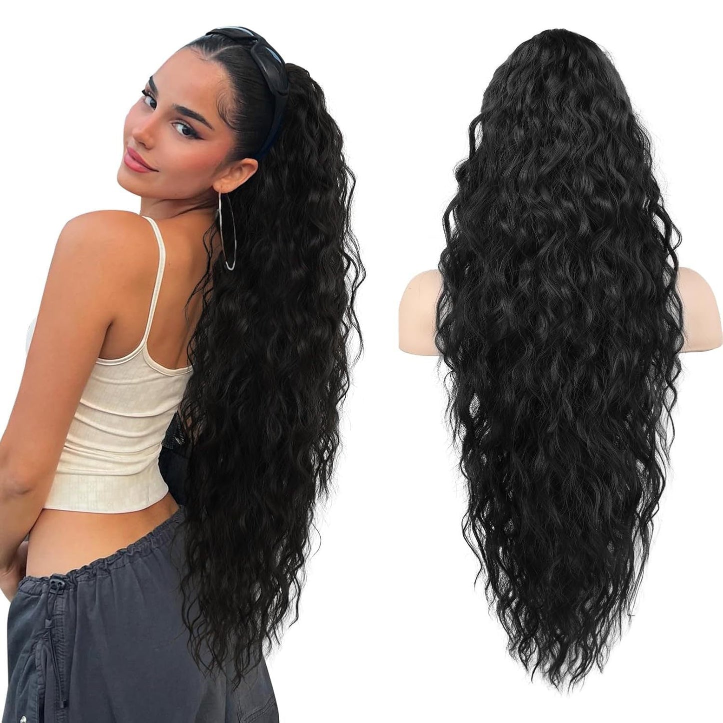 Grip Ponytail Fluffy Human Hair Wigs