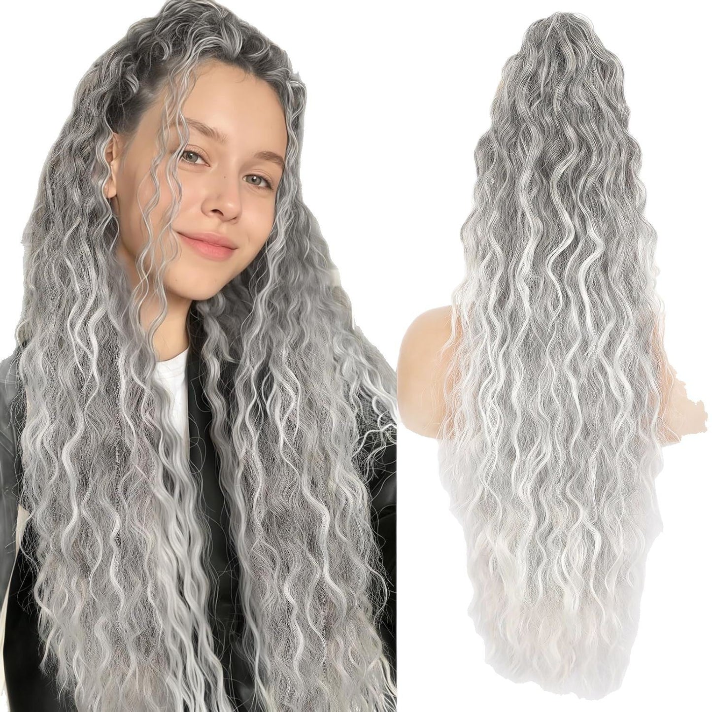 Grip Ponytail Fluffy Human Hair Wigs