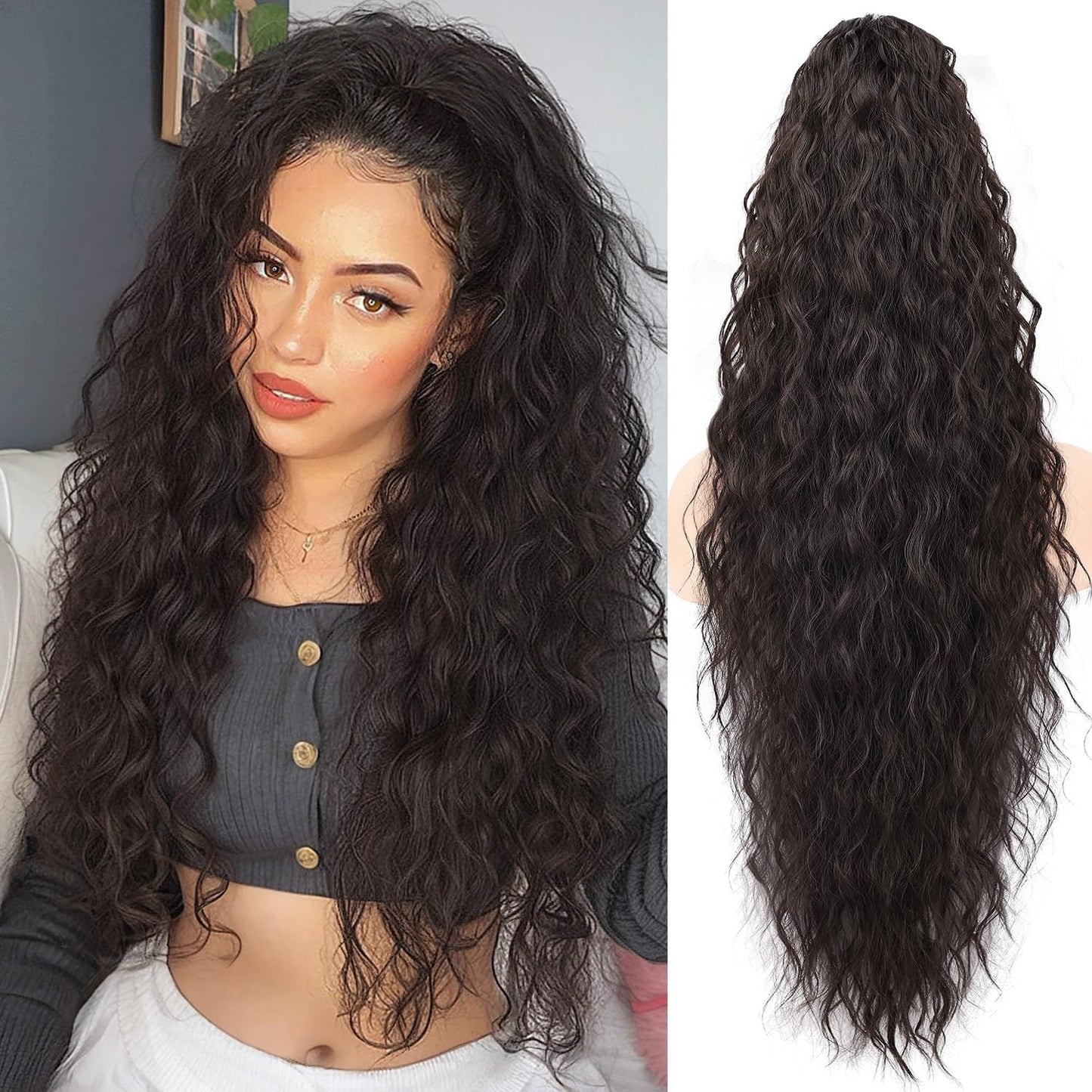 Grip Ponytail Fluffy Human Hair Wigs