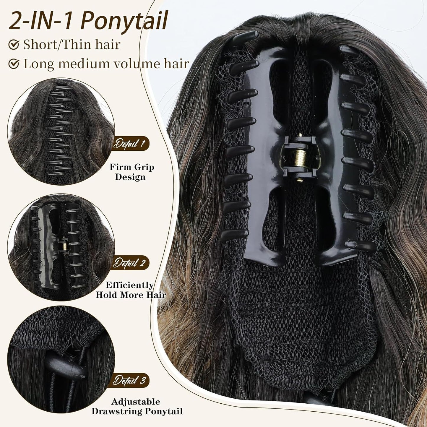 Grip Ponytail Fluffy Human Hair Wigs