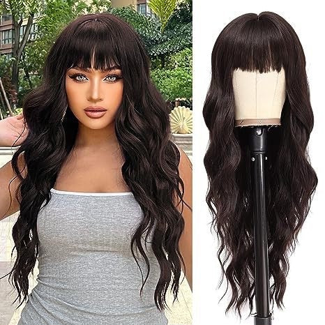 Air Bangs Long Curly Human Hair Wigs